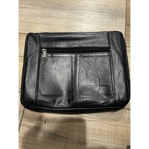 Vintage Medium Black Genuine Leather Bible Book Cover Case Zippered Organizer